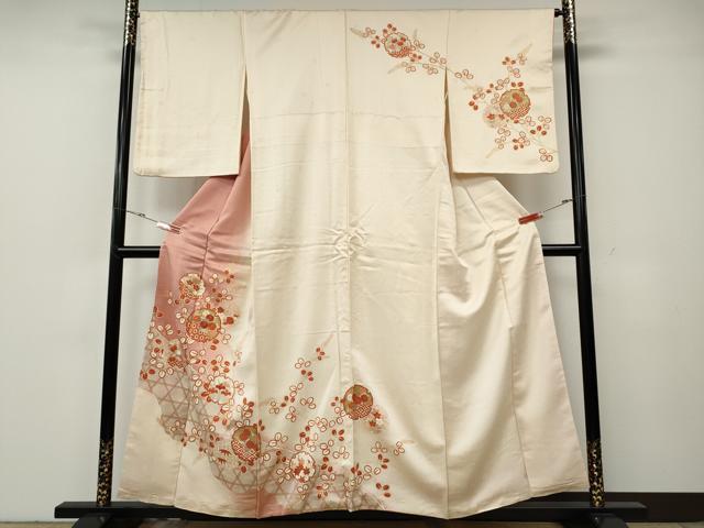 平和屋着物●十日町老舗ブランド　吉澤友禅　吾妻徳穂　訪問着　刺繍　雪輪草花文　暈し染め　金彩　正絹　逸品　CABG5559ut｜平和屋