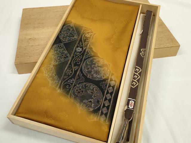 平和屋着物●和装小物 帯締め・帯揚げセット 花唐草間道 花丸文 高麗組 金糸 逸品 未使用 DABD7301zzz