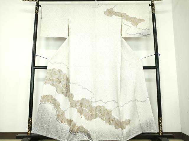 長閑やかさ屋お召しもの●短い訪問着 絞り 刺しゅう 雲取り花文 金彩 鈴乃屋取りまわし 正絹 珠玉 DABB4570ps