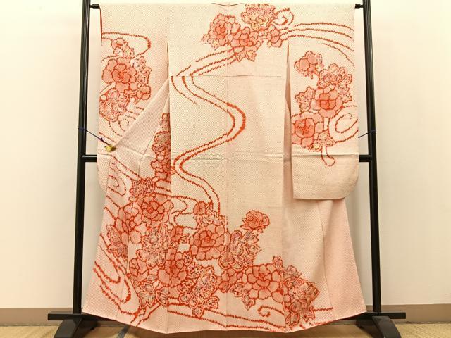 長閑やかさ屋御召しもの●晴れ晴れしい振袖 総絞り 水流名取り草文 正絹 珠玉 BAAW0966hj