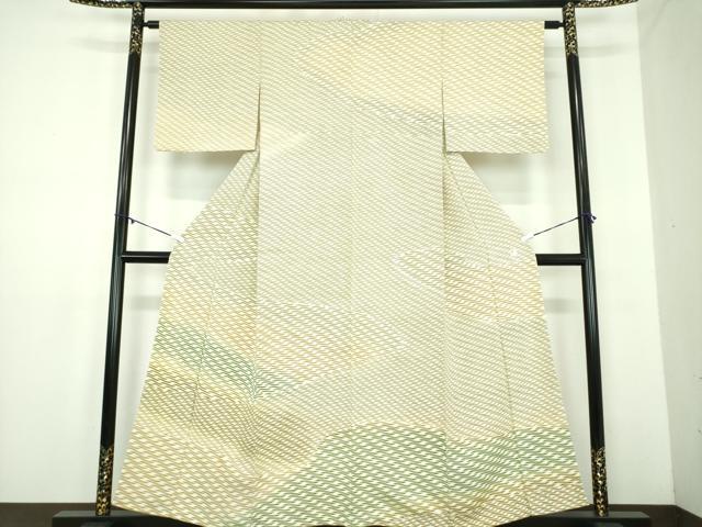 長閑やかさ屋御召しもの●日本芸術会正会員 型絵染絵描き 伊砂久二雄 短い訪問着 霞文 小田急バス発着場取りまわし 正絹 珠玉 DABD1575ps
