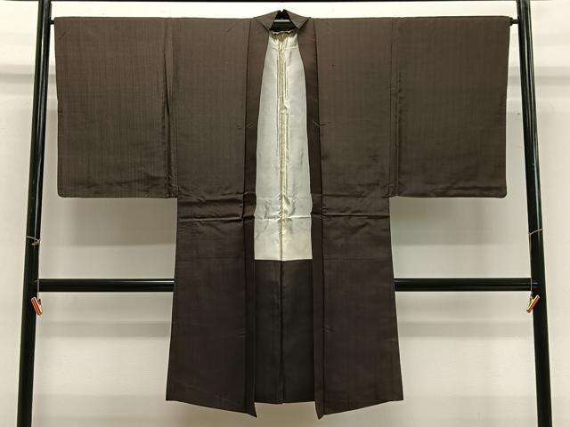 長閑やかさ屋お召しもの∞成人男性 長羽織 紬地 縞 正絹 珠玉 CABG3686ua