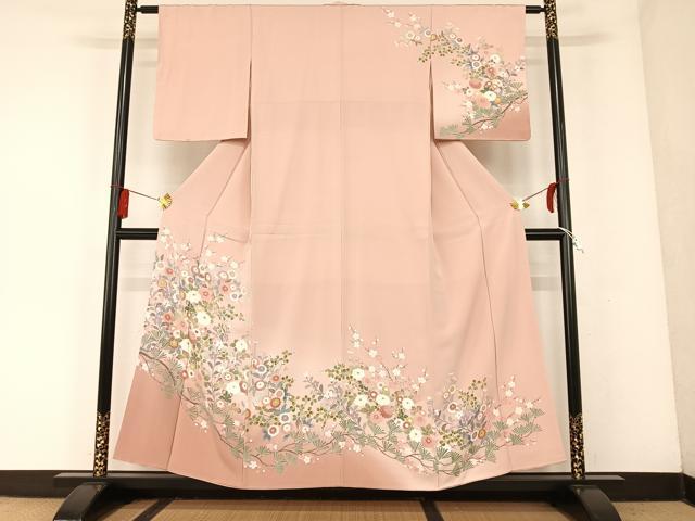 平和屋着物○訪問着 友禅 松竹梅 暈し染め 鬼しぼ縮緬 正絹 逸品