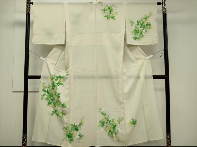 長閑やかさ屋御召しもの＊夏物 短い訪問着 絽 草葉文 暈し染め 正絹 珠玉 CABB1729ou