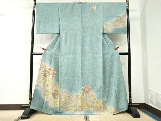 平和屋着物●伝統工芸士　更清　訪問着　駒刺繍　花唐草文　暈し染め　金彩　正絹　逸品　CABI3554yc｜平和屋
