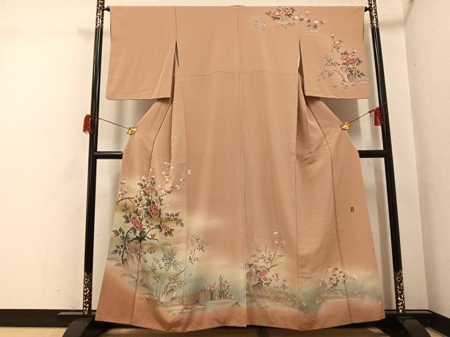 長閑やかさ屋御召しもの●短い訪問着 友禅 絵描き物 松華 花鳥文 暈し染め 金彩 正絹 珠玉 AABH6816ph