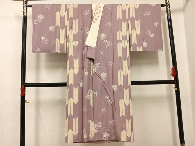 長閑やかさ屋御召しもの●長襦袢 無双仕立てもの 被子植物文 やまと誂製 半衿刺しゅう 正絹 珠玉 AABI0448ph