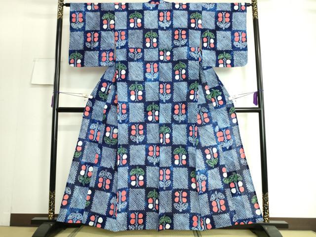 平和屋着物∴極上 夏物 浴衣 有松鳴海絞り 市松草花文 綿 逸品 DZAA20135kh5|平和屋