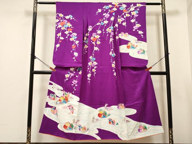 長閑やかさ屋御召しもの∵お嬢さん 十三参り ちびっ子 祝着 駒刺しゅう 枝垂れ桜 水筋鴛鴦文 金彩 珠玉 DABE7182ma