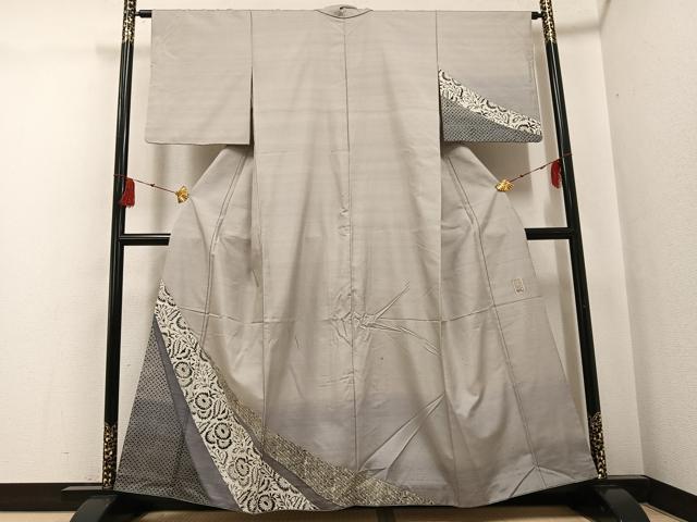 長閑やかさ屋御召しもの●京の高家 じゅらく謹製 漢方草木染 短い訪問着 紬地 花唐草文 正絹 珠玉 AABG1041ph