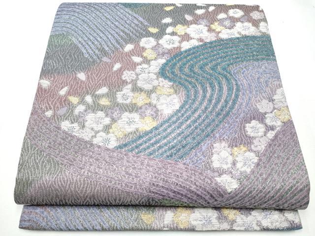 平和屋着物●六通柄袋帯 流水舞梅文 金銀糸 正絹 逸品 CABC5457hy|平和屋