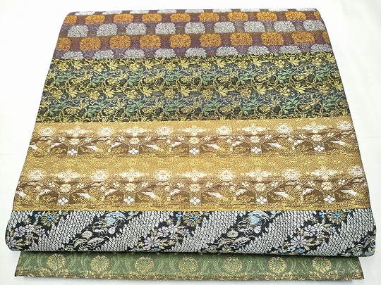 平和屋着物●両面 全通柄袋帯 横段花文 金糸 正絹 逸品 CABC5464hy|平和屋
