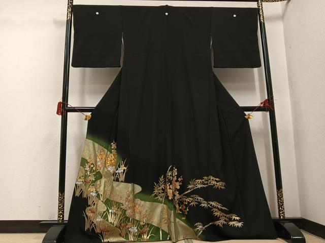 平和屋着物●豪華黒留袖 駒刺繍 流水草花文 金銀彩 正絹 逸品 AABH6828ph|平和屋