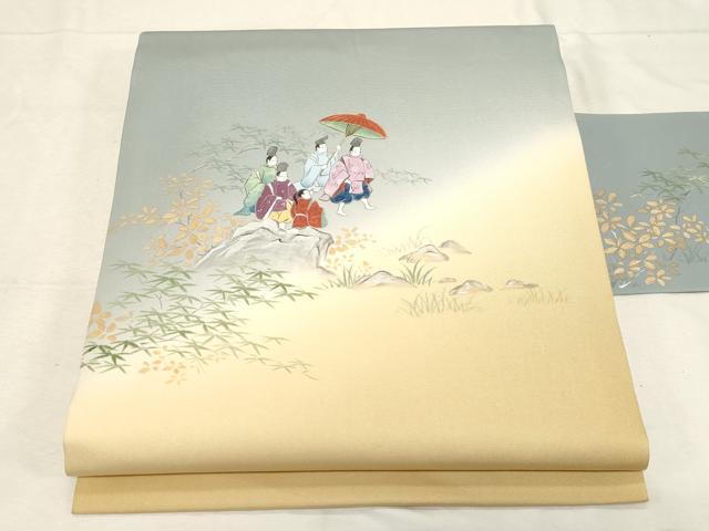 長閑やかさ屋御召しもの●塩瀬 九寸名古屋帯 絵描き物 重要人物文 現ナマ彩 正絹 珠玉 CABD4045dy