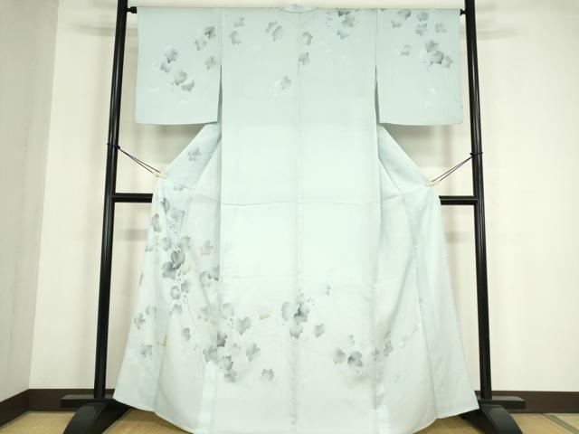 平和屋着物▽訪問着　単衣　地紋起こし　葡萄蔦の葉文　正絹　逸品　DABG0021az｜平和屋