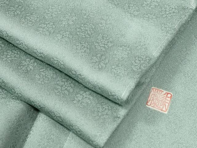 長閑やかさ屋お召しもの●御前上等な色無地 文筆家物 顕花植物地紋 錆青磁色 正絹 珠玉 未当て嵌める CABG0320yc