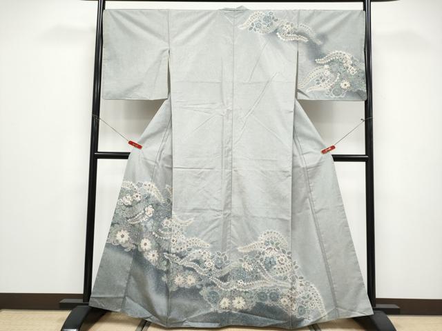 長閑やかさ屋お召しもの●短い訪問着 発祥地染大島紬 辻が花 絞り 金彩 正絹 珠玉 CABG3363tx