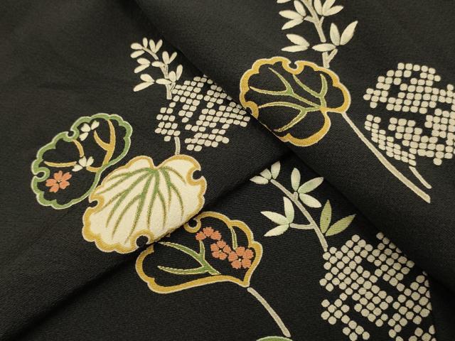 長閑やかさ屋お召しもの▽御前上等な小紋 単衣 草葉文 正絹 珠玉 DABF5632du