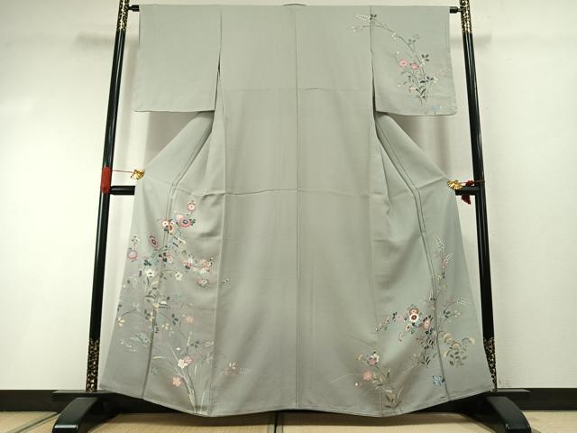 長閑やかさ屋お召しもの●短い訪問着 友禅 枝花文 暈し染め 正絹 珠玉 未当て嵌める AABI2050fy