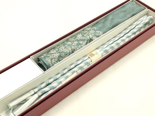 平和屋着物●和装小物　帯締め・帯揚げセット　翠嵐工房　奈良組　花唐草文　縫取ちりめん　正絹　逸品　未使用　AABH6794ay｜平和屋