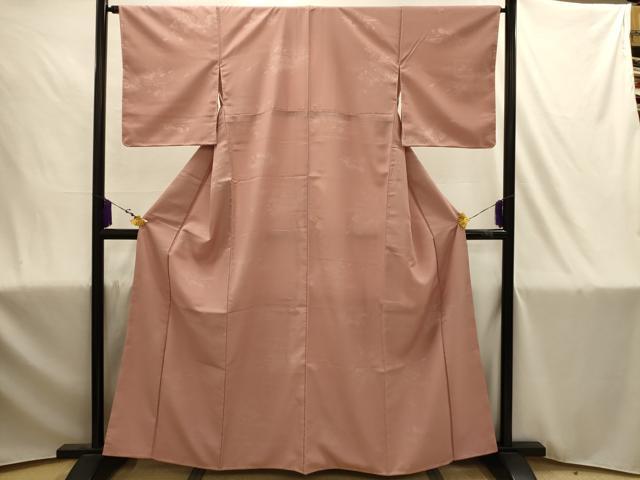 平和屋着物●色無地 扇面花地紋 ときがら茶色 洗える着物 AABJ1858sx|平和屋