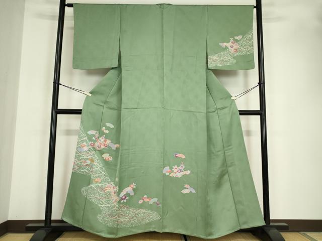 長閑やかさ屋お召しもの▽短い訪問着 単衣 西洋紙花籠文 金彩 正絹 珠玉 未当て嵌める DABE4978az