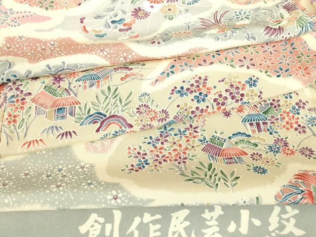 長閑やかさ屋お召しもの▽御前上等な小紋 単衣 仕立て上げる民芸小紋 鳳凰見晴らし花文 反端付き添い人 正絹 珠玉 DABE4983az