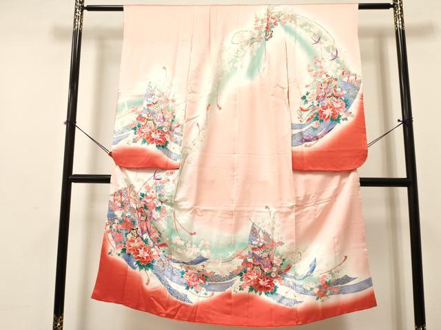 平和屋着物[]七五三　女の子　７歳　祝着　四つ身　駒刺繍　几帳御所車花文　暈し染め　金銀彩　逸品　DABA3628ma｜平和屋 16,614円
