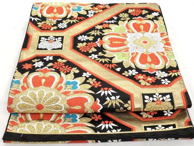 楽天市場】平和屋着物◎六通柄袋帯 唐織 双鶴花丸文 黒地 金銀糸 正絹