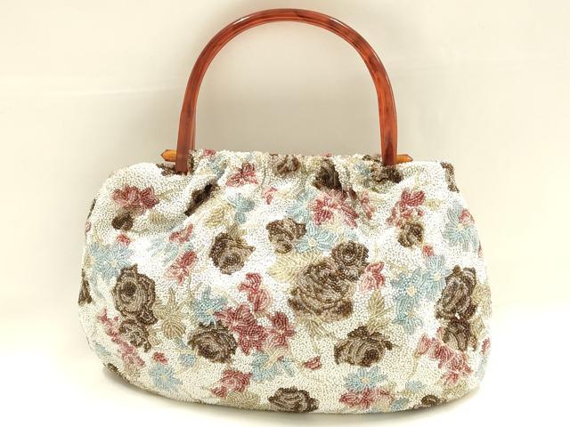 平和屋着物●和装小物 和装バッグ ハンドバッグ ビーズバッグ 花柄 逸品 AABH6651ay|平和屋