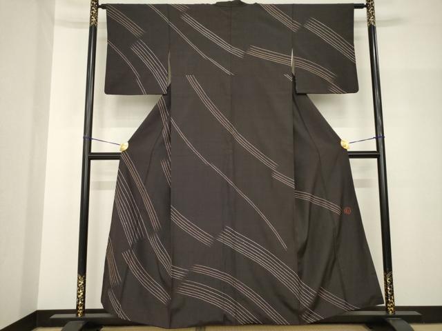 平和屋着物●訪問着　作家物　刺繍　刺し子　幾何学文様　正絹　逸品　AABH8442ck｜平和屋