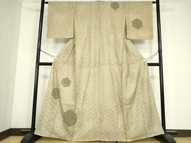 長閑やかさ屋御召しもの▽短い訪問着 単衣 亀甲花文 金彩 高島屋取りまわし 正絹 珠玉 DABE4186az