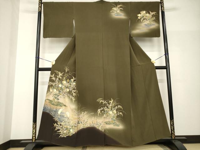 平和屋着物●訪問着　シロサギ　流水花文　暈し染め　金彩　正絹　逸品　AABH9970ck｜平和屋