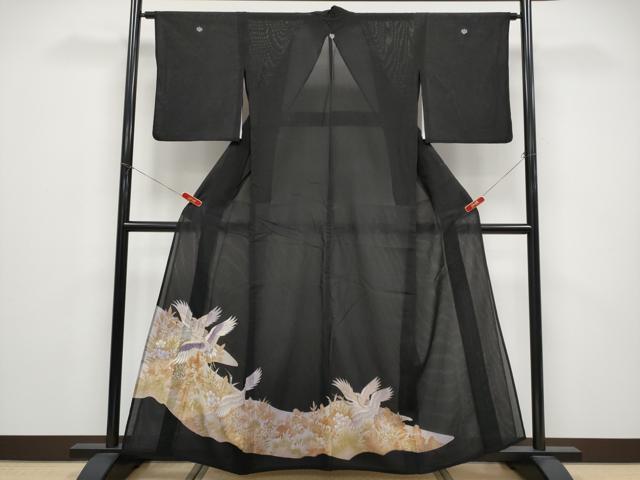 平和屋着物＊夏物 黒留袖 絽 刺繍 飛鶴草花文 金彩 洗える着物 CABF2646tx｜平和屋