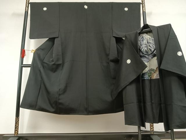 長閑やかさ屋御召しもの●成人男性 黒紋付 羽織書き割り 正絹 珠玉 AABH5073fy