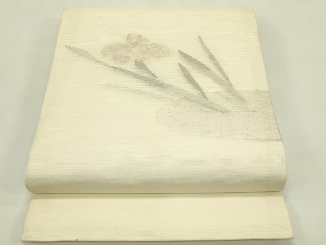 長閑やかさ屋御召しもの＊夏物 西陣 九寸開き名古屋帯 すくい織 花ショウブ 現ナマ糸 正絹 珠玉 CABI5323rv