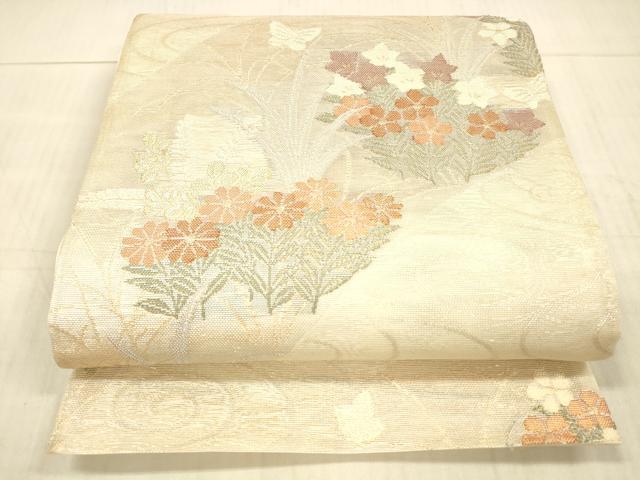 平和屋着物＊夏物 六通柄袋帯 流水草花文 金銀糸 正絹 逸品 DAAX8643cm｜平和屋