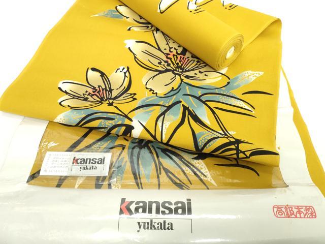 長閑やかさ屋お召しもの＊夏物 現実的ファッションデザイナー 山本寛斎 kansaiブランド名 浴衣 織り地 着尺 枝花文 綿 珠玉 未当て嵌める DABH2126zzz