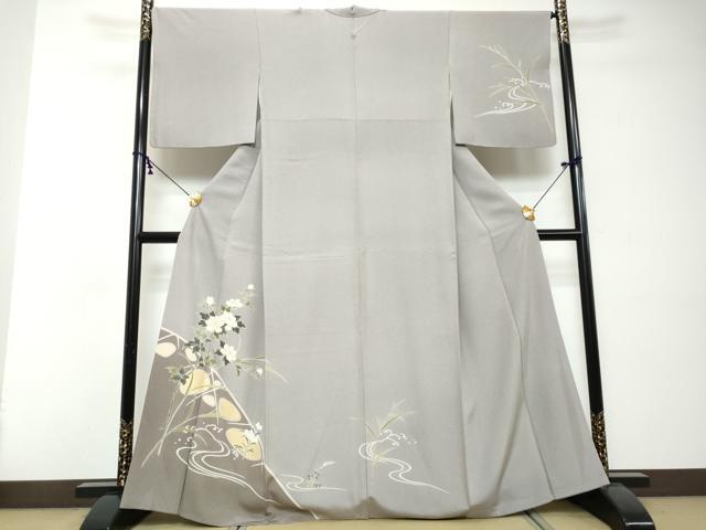 平和屋着物●訪問着　流水草花文　金彩　正絹　逸品　DABI2437ud｜平和屋