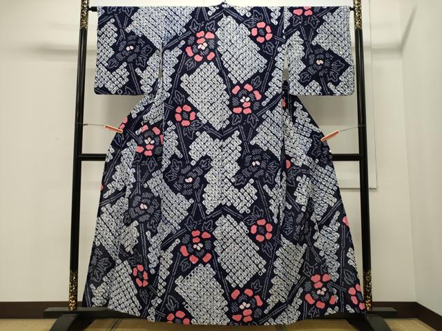 平和屋着物∴夏物 浴衣 有松鳴海絞り 草花文 綿 逸品 CAAW5030dy|平和屋