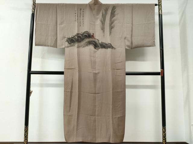 平和屋着物●男性　長襦袢　袷　作家物　手描き　人物風景文　暈し染め　金彩　正絹　逸品　CABE2266yc｜平和屋
