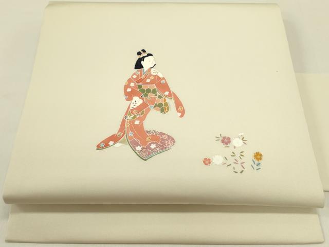 長閑やかさ屋御召しもの●塩瀬 九寸名古屋帯 重要人物花文 正絹 珠玉 DABE1282op