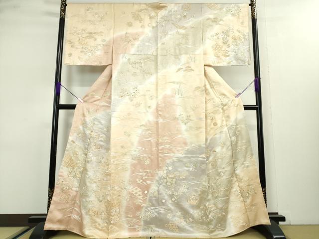 楽天市場】平和屋本店□極上 訪問着 紬地 駒刺繍 宝尽くし 風景草花文