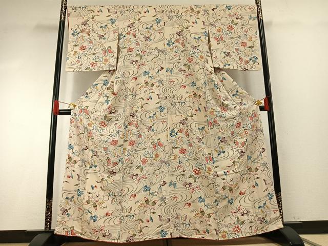 平和屋着物●上質な小紋 型染め 花蝶文 伊勢丹扱い 正絹 逸品 AABH4987fy