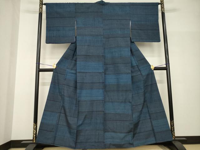 平和屋着物●結城紬 100亀甲 横段文 正絹 逸品 AABH9521ck