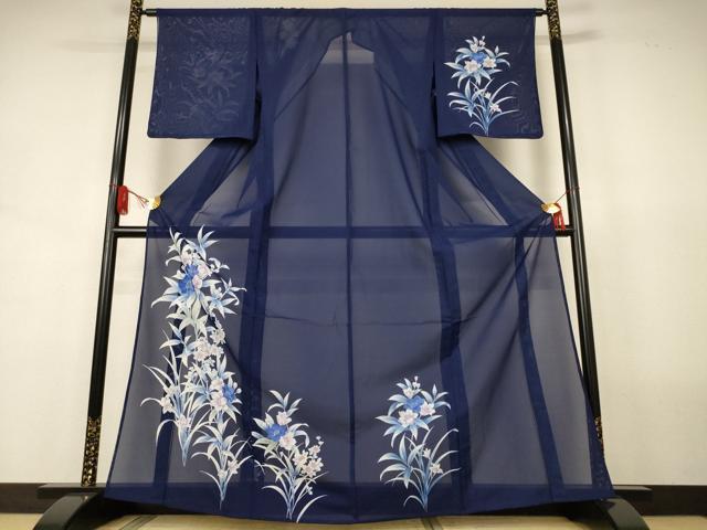 長閑やかさ屋お召しもの＊夏物 短い訪問着 絽 顕花植物文 洗えるお召しもの AABJ8102jd