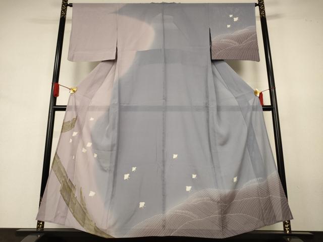 平和屋着物*夏物 訪問着 絽 立波千鳥文 暈し染め 金彩 正絹 逸品 AABJ8103jd|平和屋