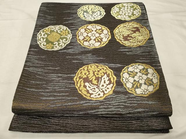 平和屋着物●西陣　中村源織物謹製　六通柄袋帯　花蝶　向い鳥丸文　金糸　証紙付き　正絹　逸品　未使用　CABC4644dy｜平和屋 18,980円