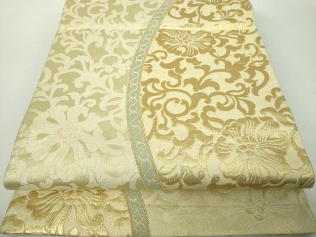 平和屋着物●ジャパンオートクチュール　渡辺雪三郎　六通柄袋帯　花唐草文　金糸　正絹　逸品　DABE5314ps｜平和屋