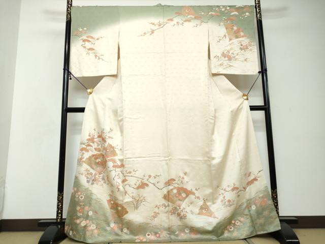 平和屋着物●訪問着　駒刺繍　扇面草花文　暈し染め　金彩　東武百貨店扱い　正絹　逸品　DABI2442ud｜平和屋